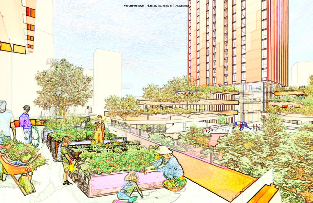 Rendering of building from page 93 of the file '2022-04-26 - Planning Rationale and Design Brief - D07-12-22-0069'