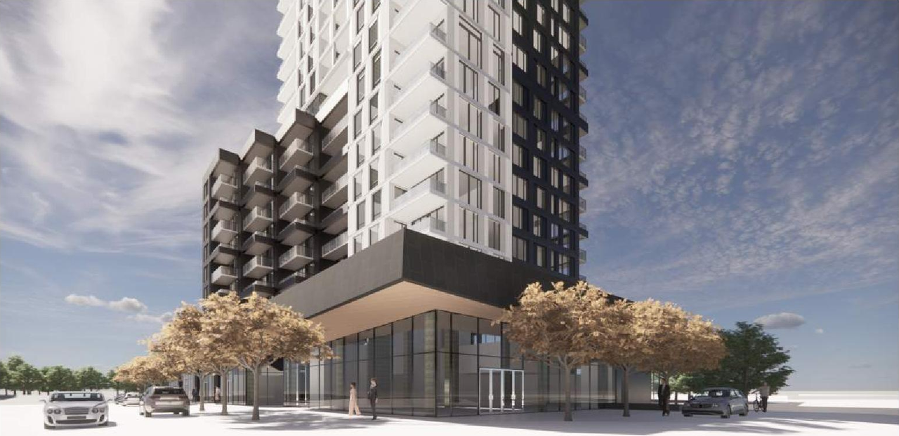 Rendering of building from page 53 of the file '2022-04-27 - Architectural Design Brief - D07-12-22-0071'