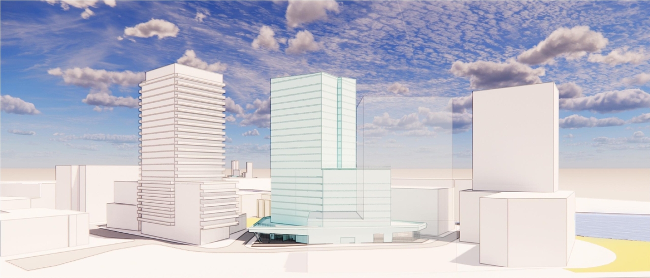 Rendering of building from page 16 of the file '2022-06-03 - Urban Design Review Panel Presentation - D07-12-22-0071'