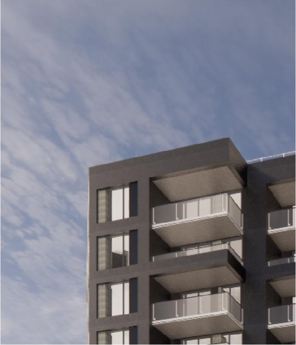 Rendering of building from page 30 of the file '2022-06-03 - Urban Design Review Panel Presentation - D07-12-22-0071'
