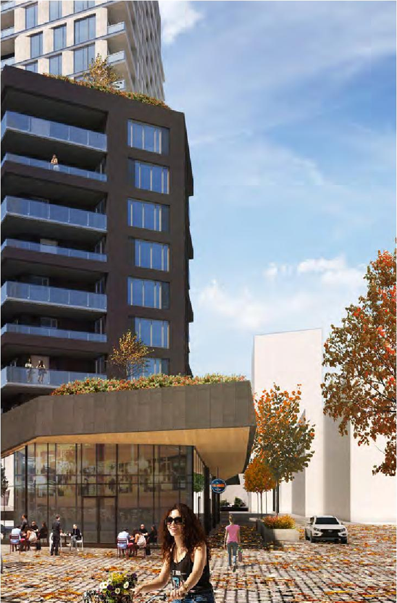 Rendering of building from page 47 of the file '2022-06-03 - Urban Design Review Panel Presentation - D07-12-22-0071'