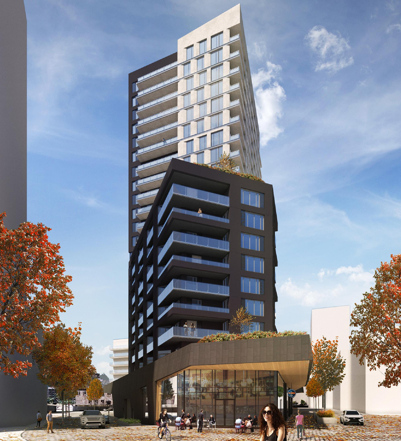 Rendering of building from page 49 of the file '2022-06-03 - Urban Design Review Panel Presentation - D07-12-22-0071'