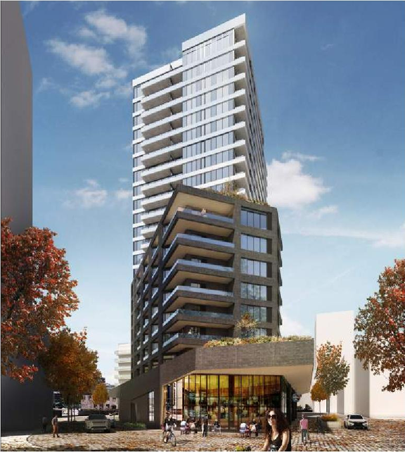 Rendering of building from page 14 of the file '2022-10-03 - Design Brief - D07-12-22-0071'