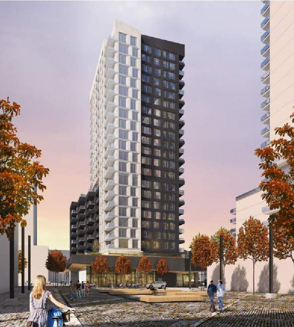 Rendering of building from page 14 of the file '2022-10-03 - Design Brief - D07-12-22-0071'