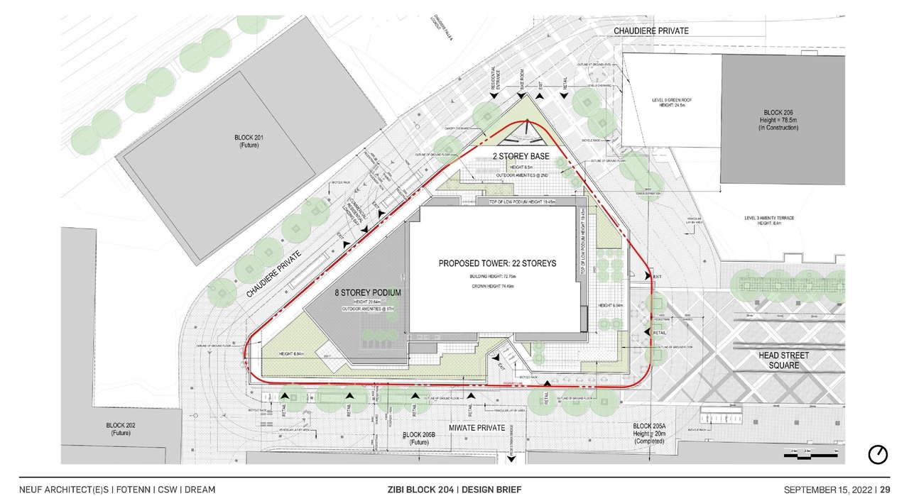Construction site plan for project from page 29 of the file '2022-10-03 - Design Brief - D07-12-22-0071'