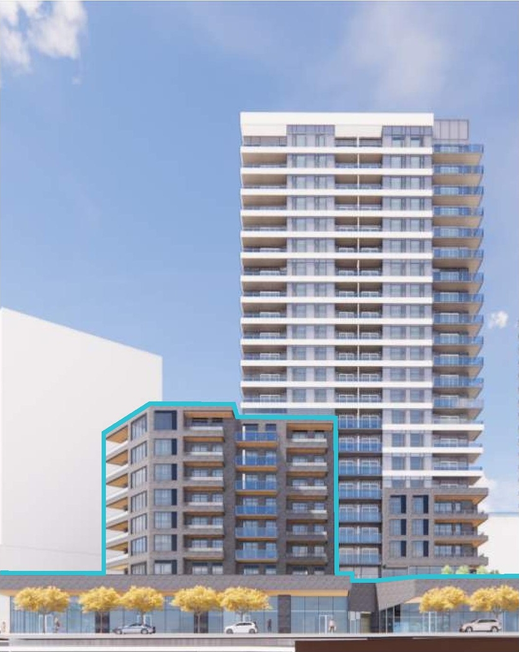 Rendering of building from page 31 of the file '2022-10-03 - Design Brief - D07-12-22-0071'