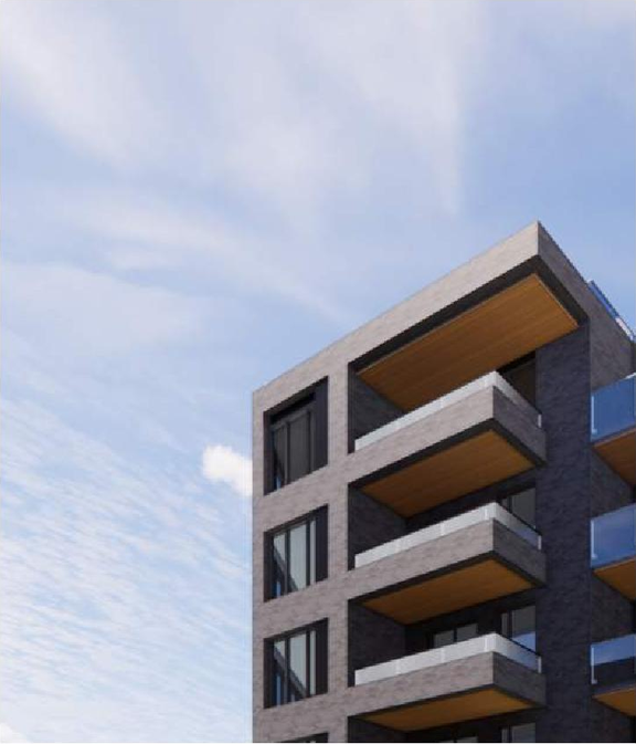 Rendering of building from page 31 of the file '2022-10-03 - Design Brief - D07-12-22-0071'