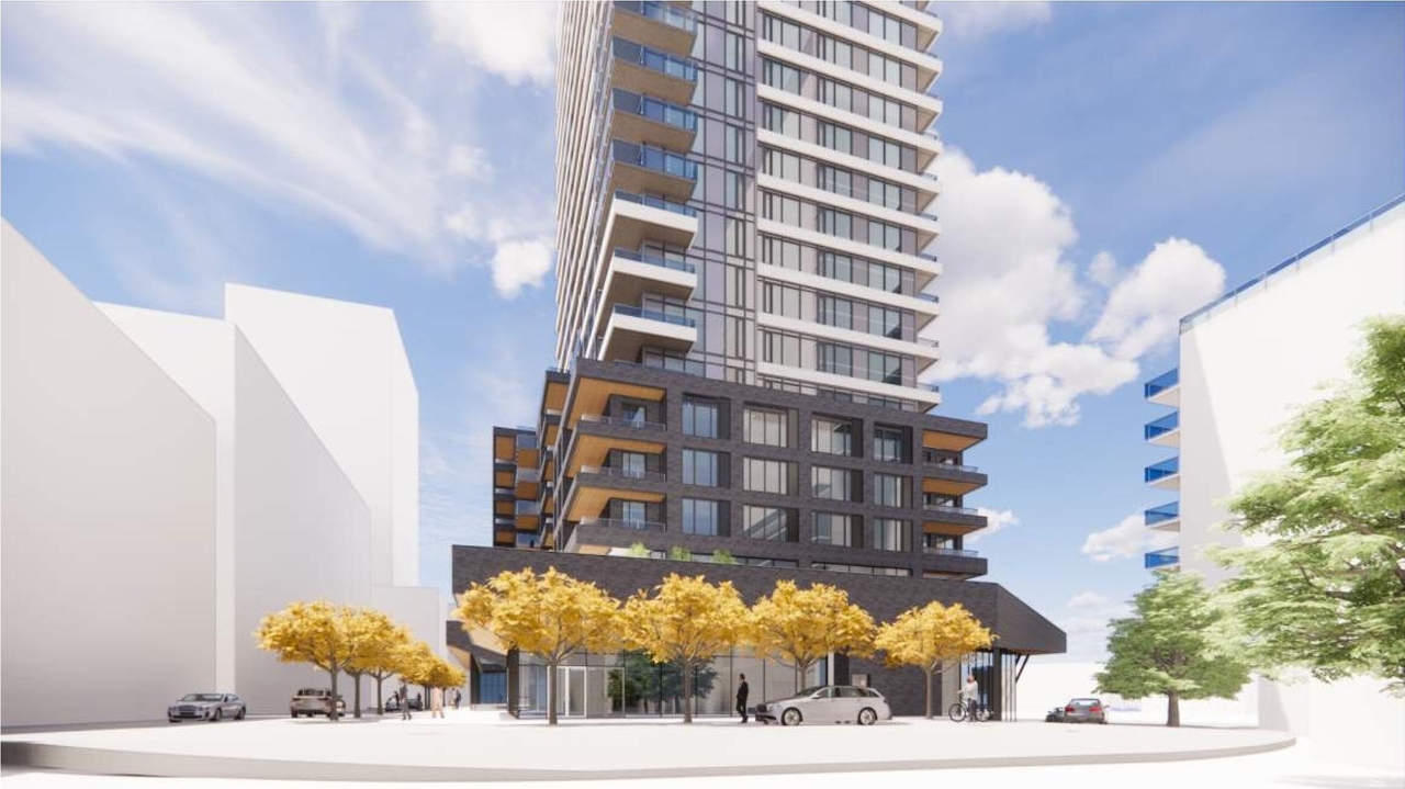 Rendering of building from page 54 of the file '2022-10-03 - Design Brief - D07-12-22-0071'