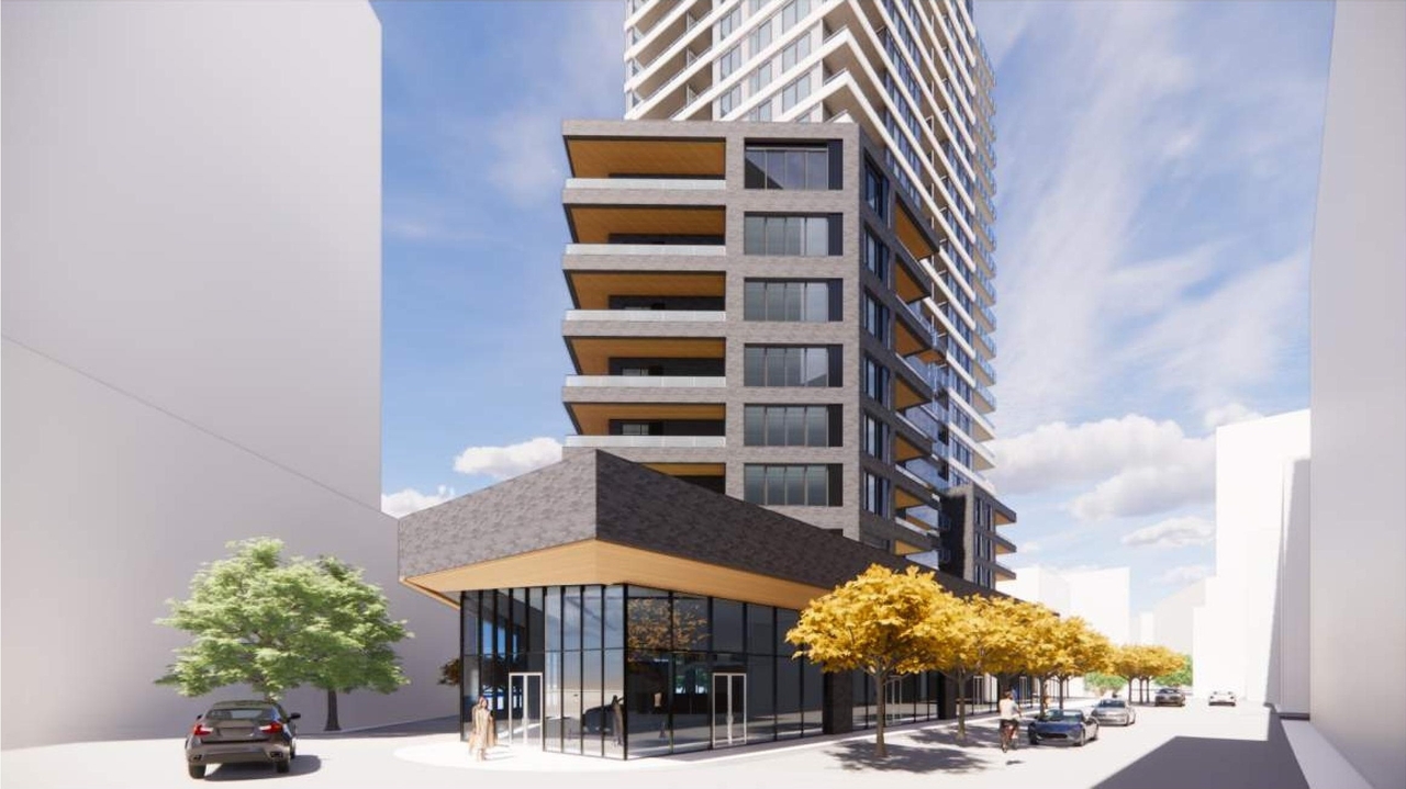 Rendering of building from page 54 of the file '2022-10-03 - Design Brief - D07-12-22-0071'