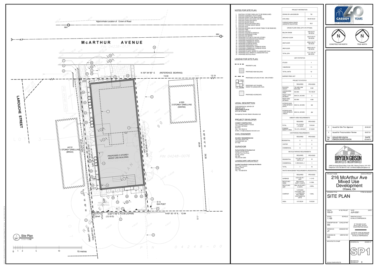 Construction site plan for project from page 1 of the file '2022-05-02 - Site Plans Floor Plans & Elevations - D07-12-22-0072'