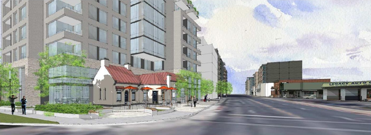 Rendering of building from page 6 of the file '2022-05-16 - Planning Rationale & Design Brief - D07-12-22-0082'