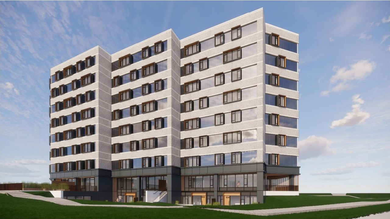 Rendering of building from page 15 of the file '2022-05-24 - Planning Rationale and Design Brief - D07-12-22-0084'