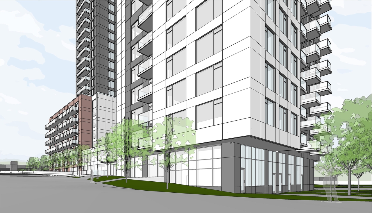 Rendering of building from page 17 of the file '2023-05-09 - Floor, Elevations, materials, perspectives Plans - D07-12-22-0089'