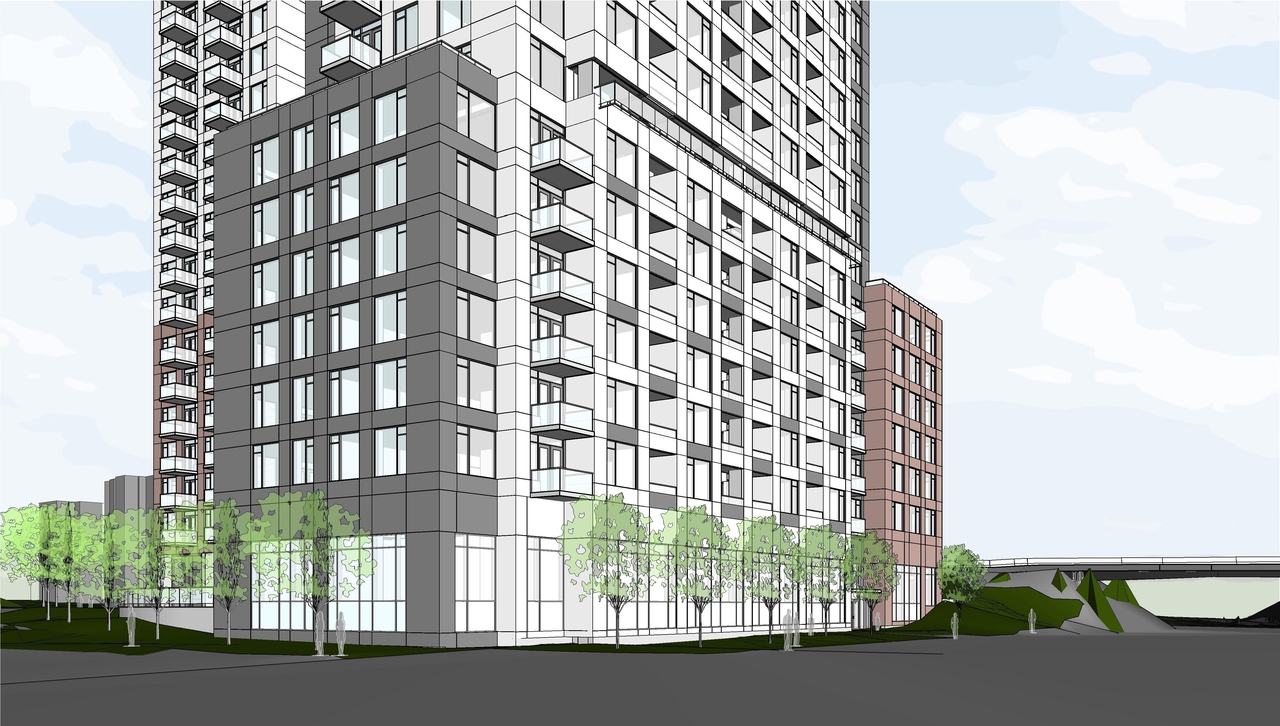 Rendering of building from page 17 of the file '2023-05-09 - Floor, Elevations, materials, perspectives Plans - D07-12-22-0089'
