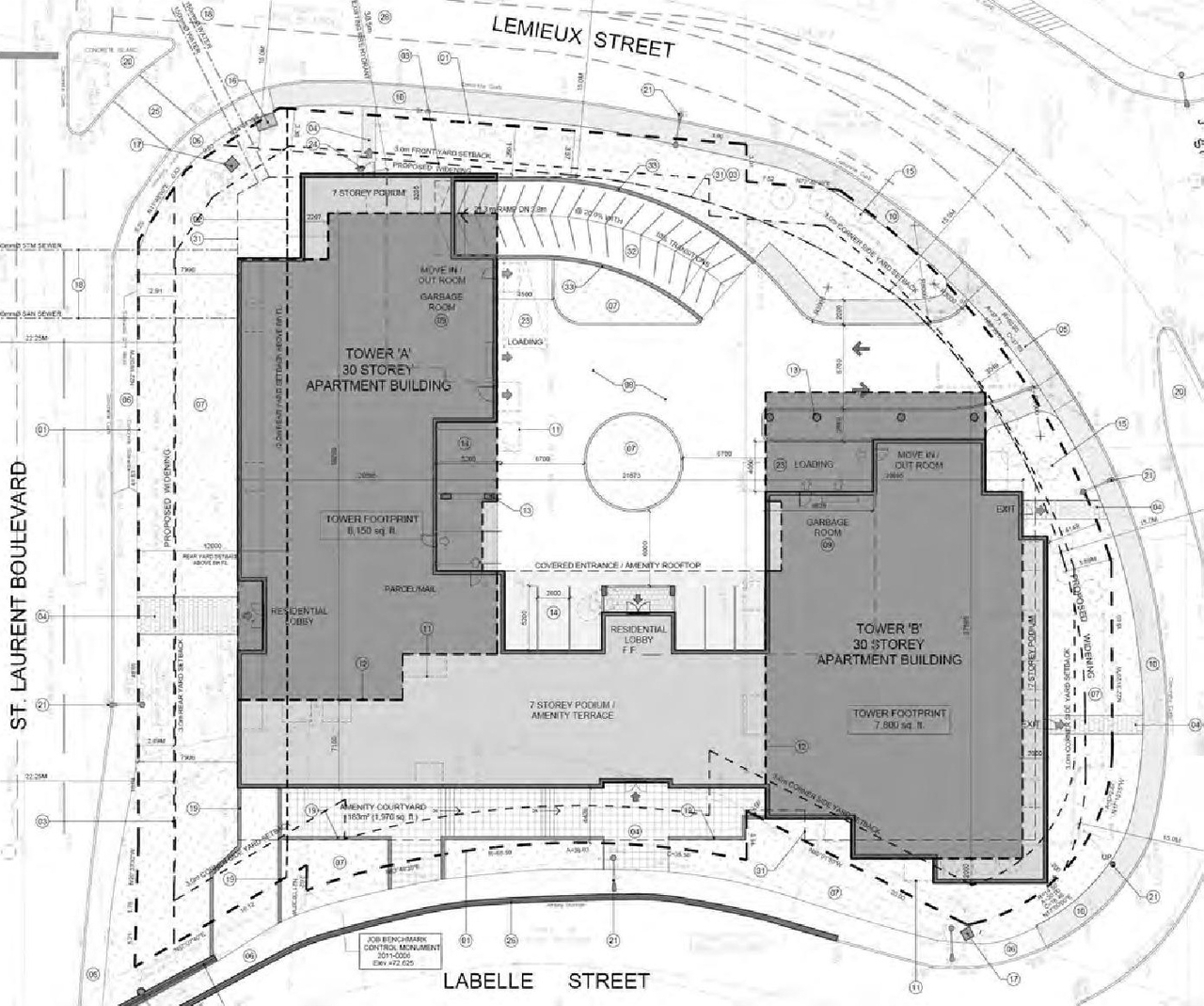 Construction site plan for project from page 13 of the file '2022-06-21 - Planning Rationale & Design Brief - D07-12-22-0089'