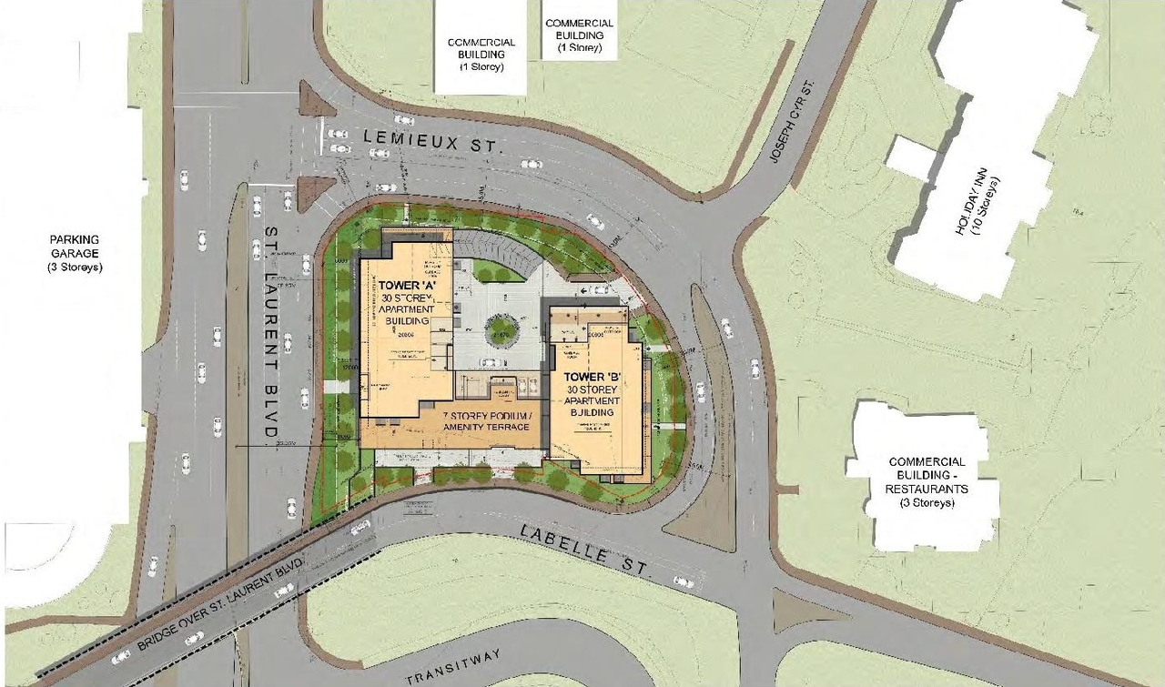Construction site plan for project from page 18 of the file '2022-06-21 - Planning Rationale & Design Brief - D07-12-22-0089'
