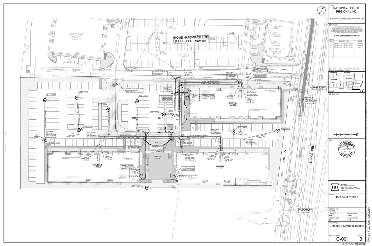 Construction site plan for project from page 102 of the file '2022-11-03 - Design Brief - D07-12-22-0097'