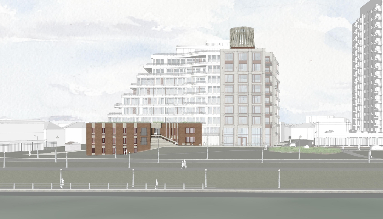 Rendering of building from page 21 of the file '2023-01-20 - Design Views - D07-12-22-0100'