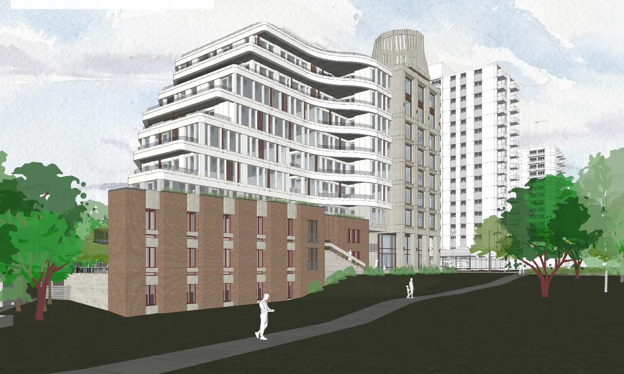 Rendering of building from page 7 of the file '2023-01-20 - Design Views - D07-12-22-0100'
