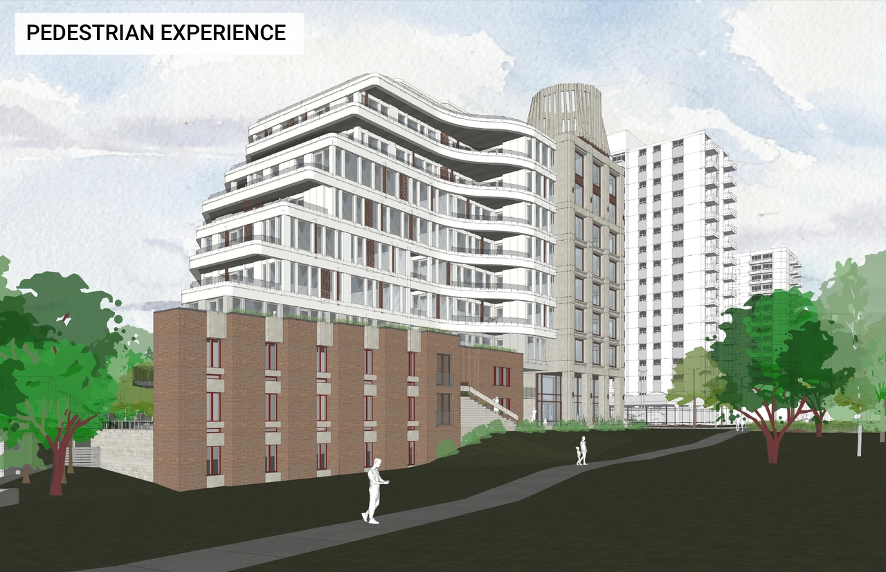 Rendering of building from page 7 of the file '2023-01-20 - Design Views - D07-12-22-0100'