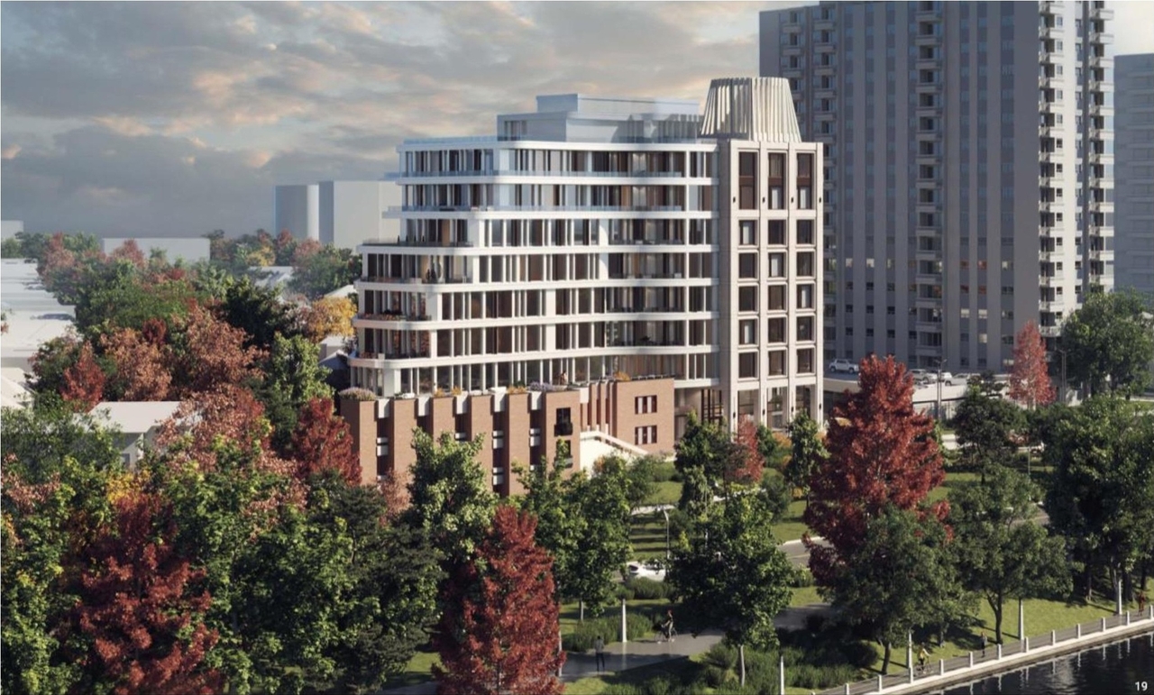 Rendering of building from page 4 of the file '2022-06-16 - Design Brief - D07-12-22-0100'