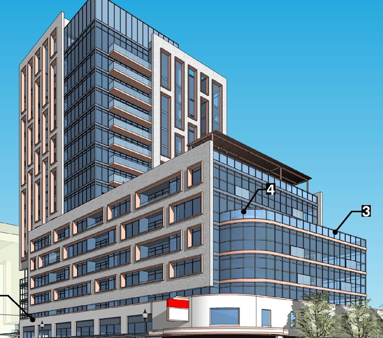 Rendering of building from page 10 of the file '2022-12-14 - Design Brief - D07-12-22-0105'