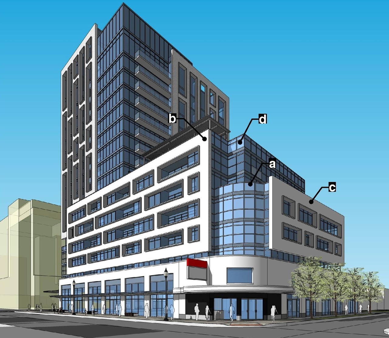 Rendering of building from page 10 of the file '2022-12-14 - Design Brief - D07-12-22-0105'