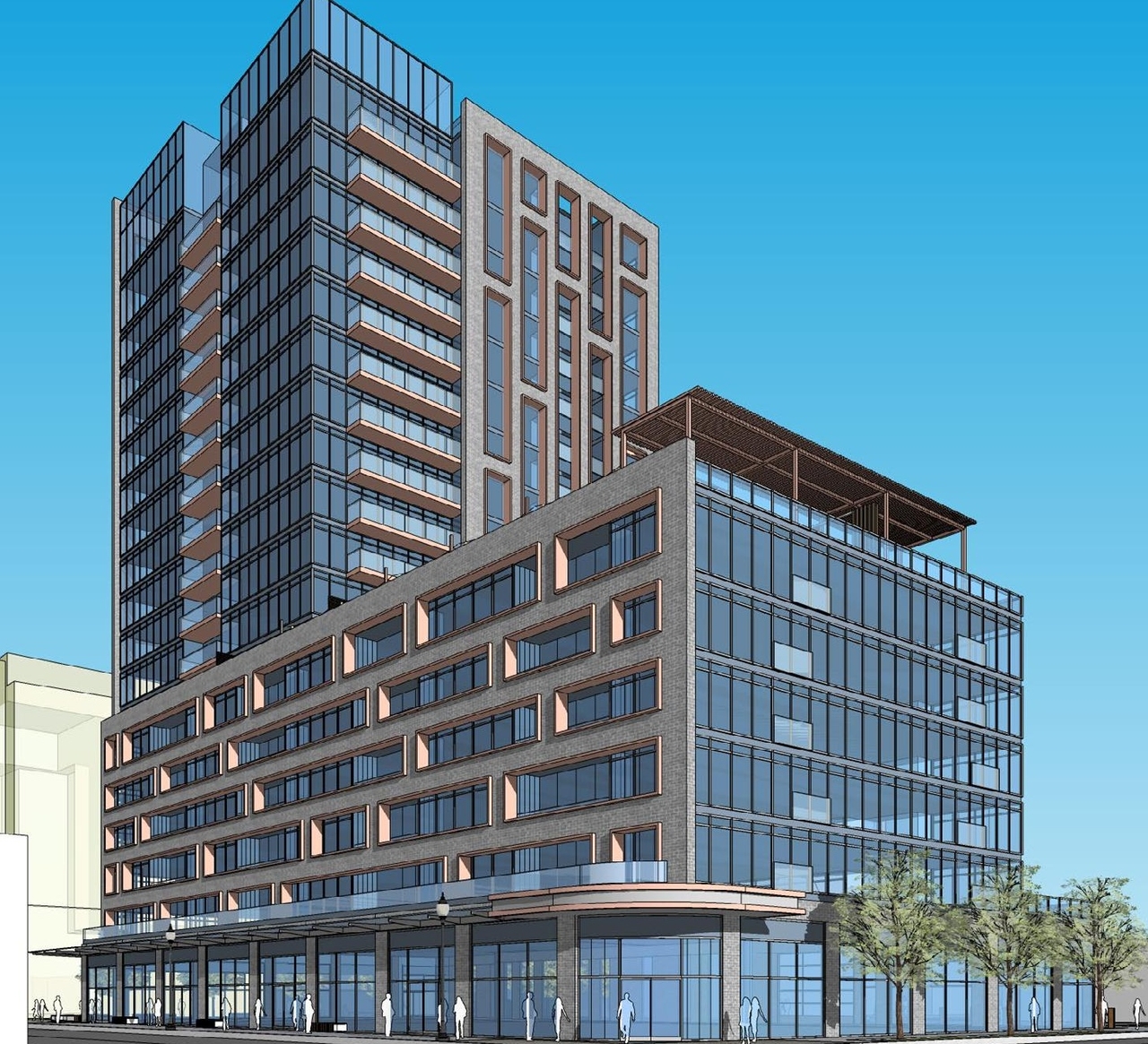 Rendering of building from page 10 of the file '2022-12-14 - Design Brief - D07-12-22-0105'