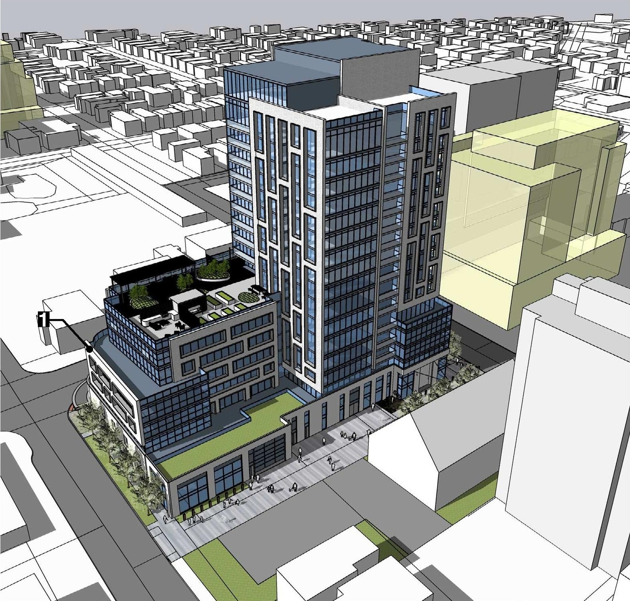 Rendering of building from page 11 of the file '2022-12-14 - Design Brief - D07-12-22-0105'