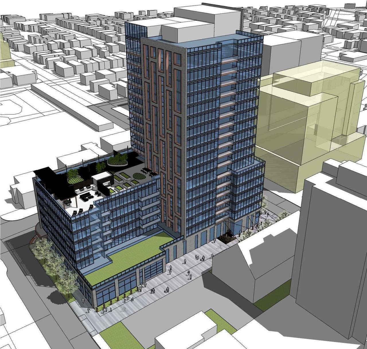 Rendering of building from page 11 of the file '2022-12-14 - Design Brief - D07-12-22-0105'