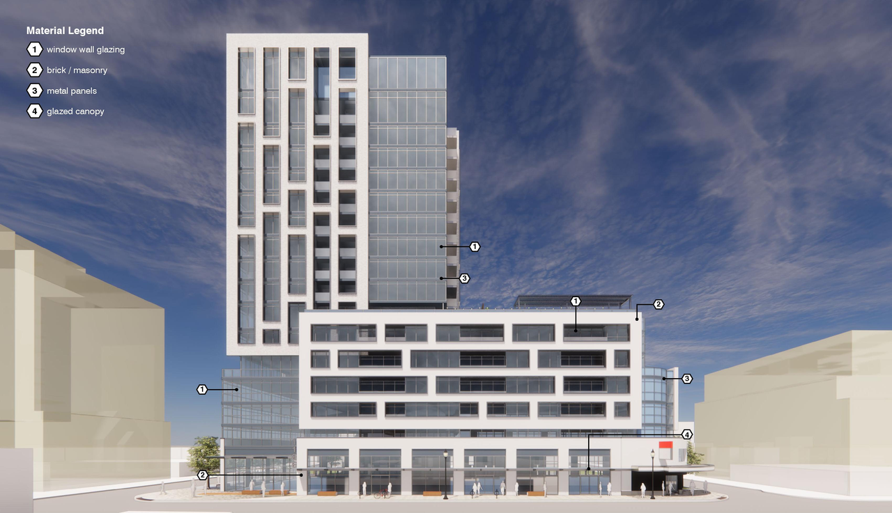 Rendering of building from page 14 of the file '2022-12-14 - Design Brief - D07-12-22-0105'