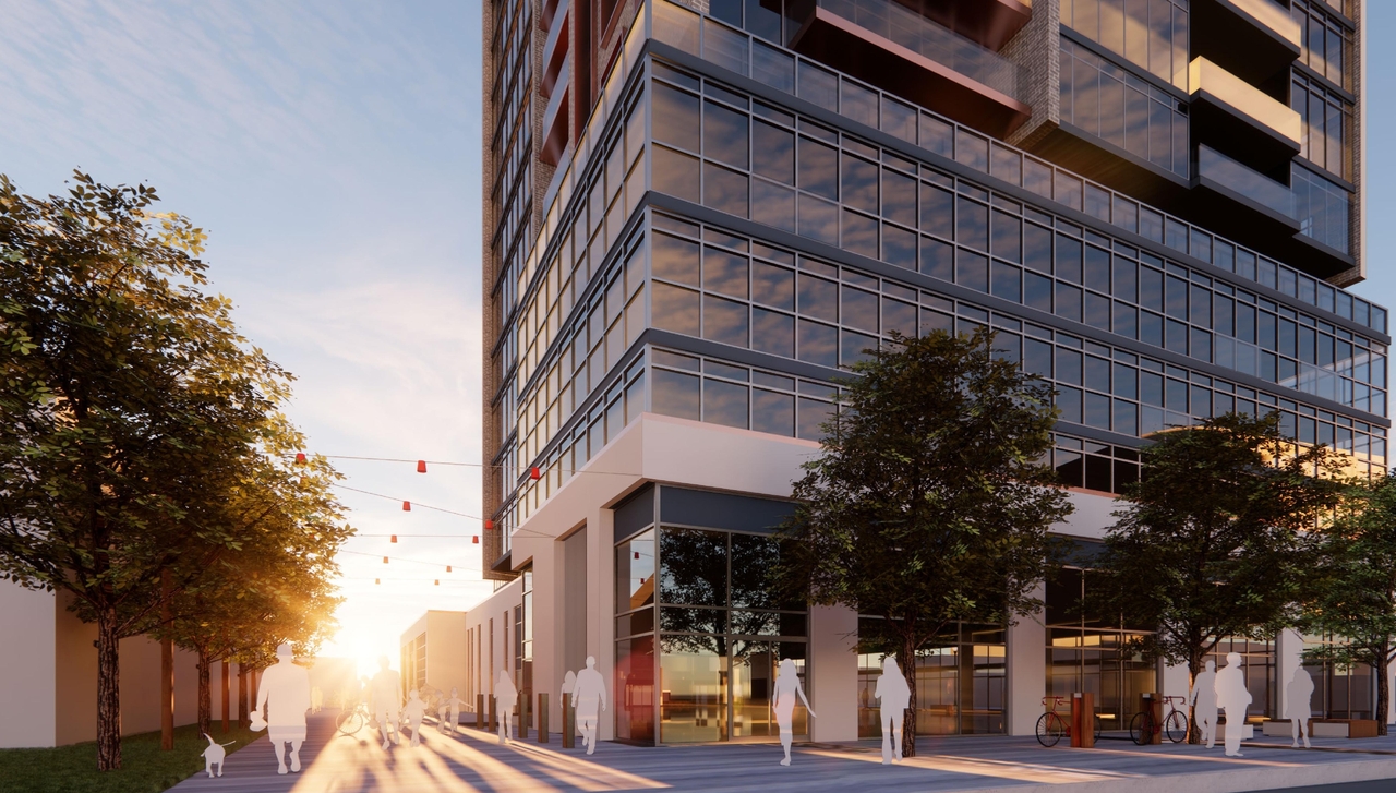 Rendering of building from page 22 of the file '2022-12-14 - Design Brief - D07-12-22-0105'