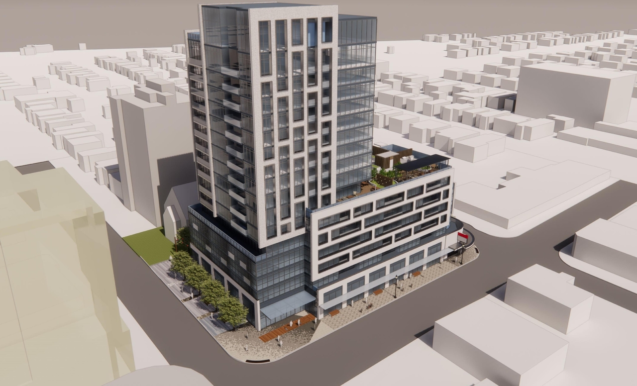 Rendering of building from page 25 of the file '2022-12-14 - Design Brief - D07-12-22-0105'