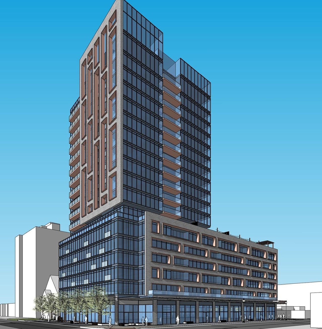 Rendering of building from page 8 of the file '2022-12-14 - Design Brief - D07-12-22-0105'