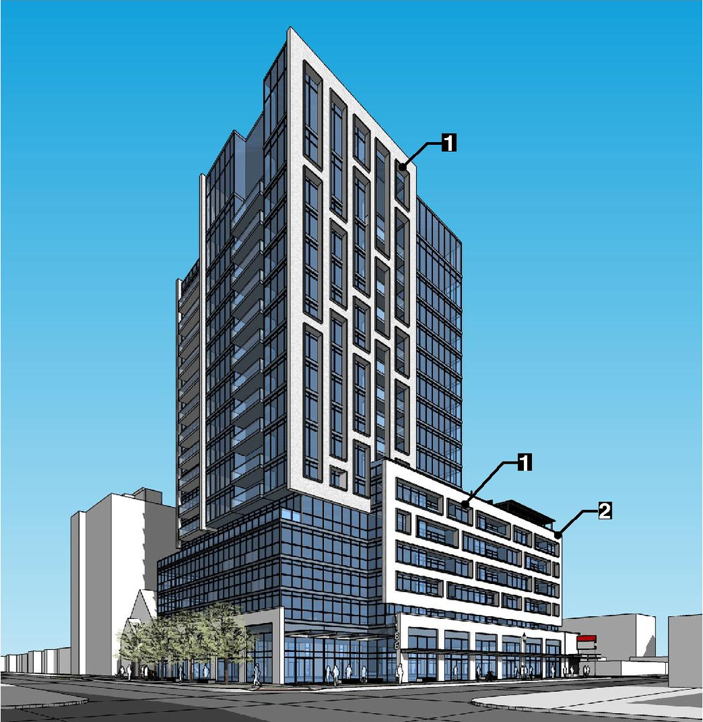 Rendering of building from page 8 of the file '2022-12-14 - Design Brief - D07-12-22-0105'
