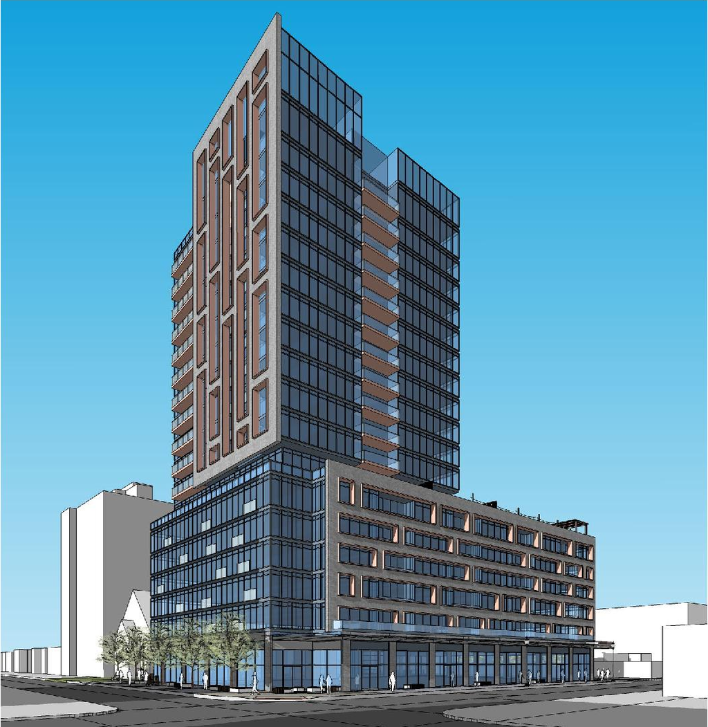 Rendering of building from page 8 of the file '2022-12-14 - Design Brief - D07-12-22-0105'