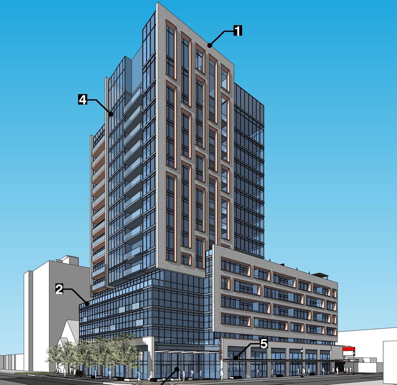 Rendering of building from page 8 of the file '2022-12-14 - Design Brief - D07-12-22-0105'