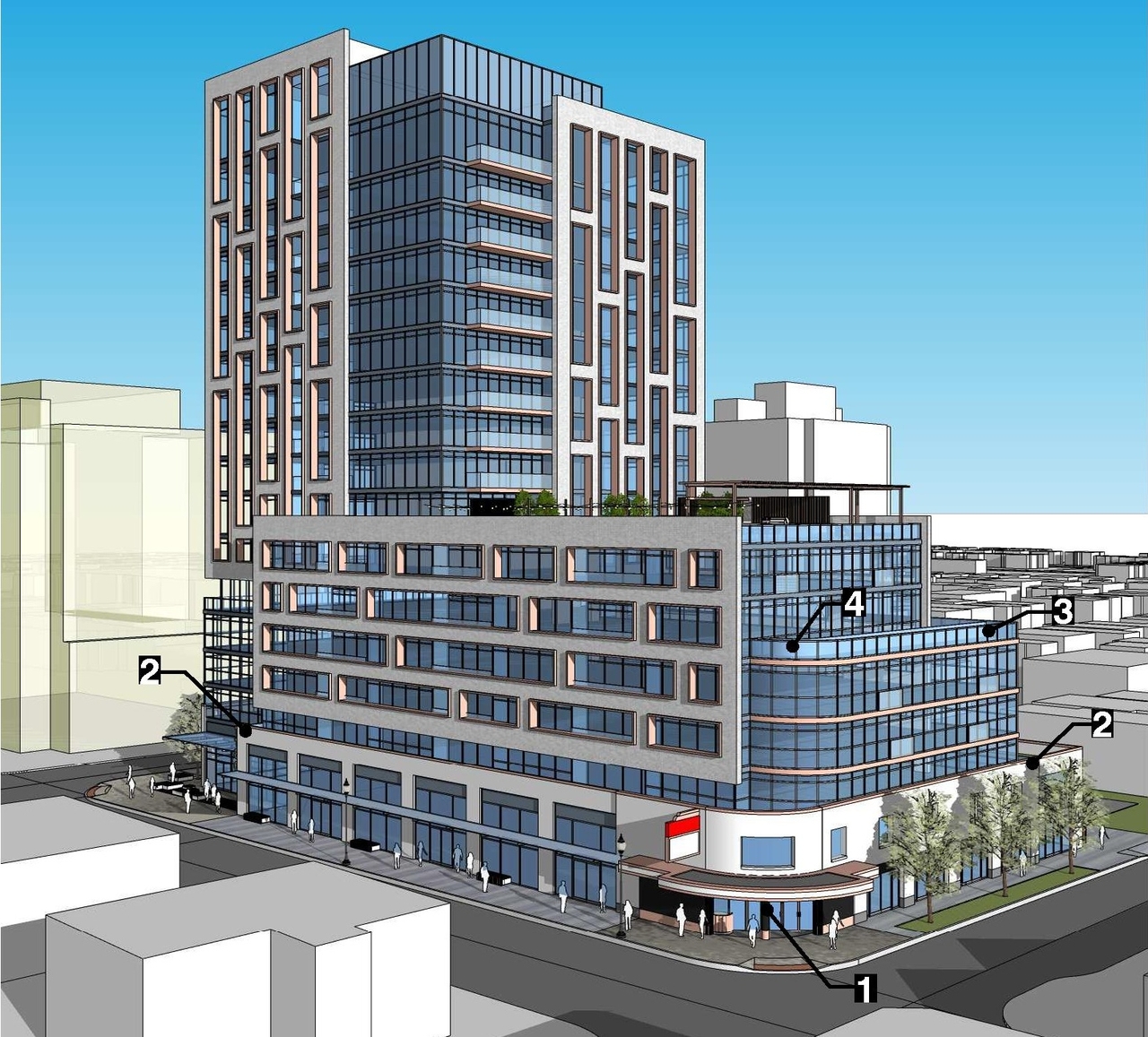 Rendering of building from page 9 of the file '2022-12-14 - Design Brief - D07-12-22-0105'