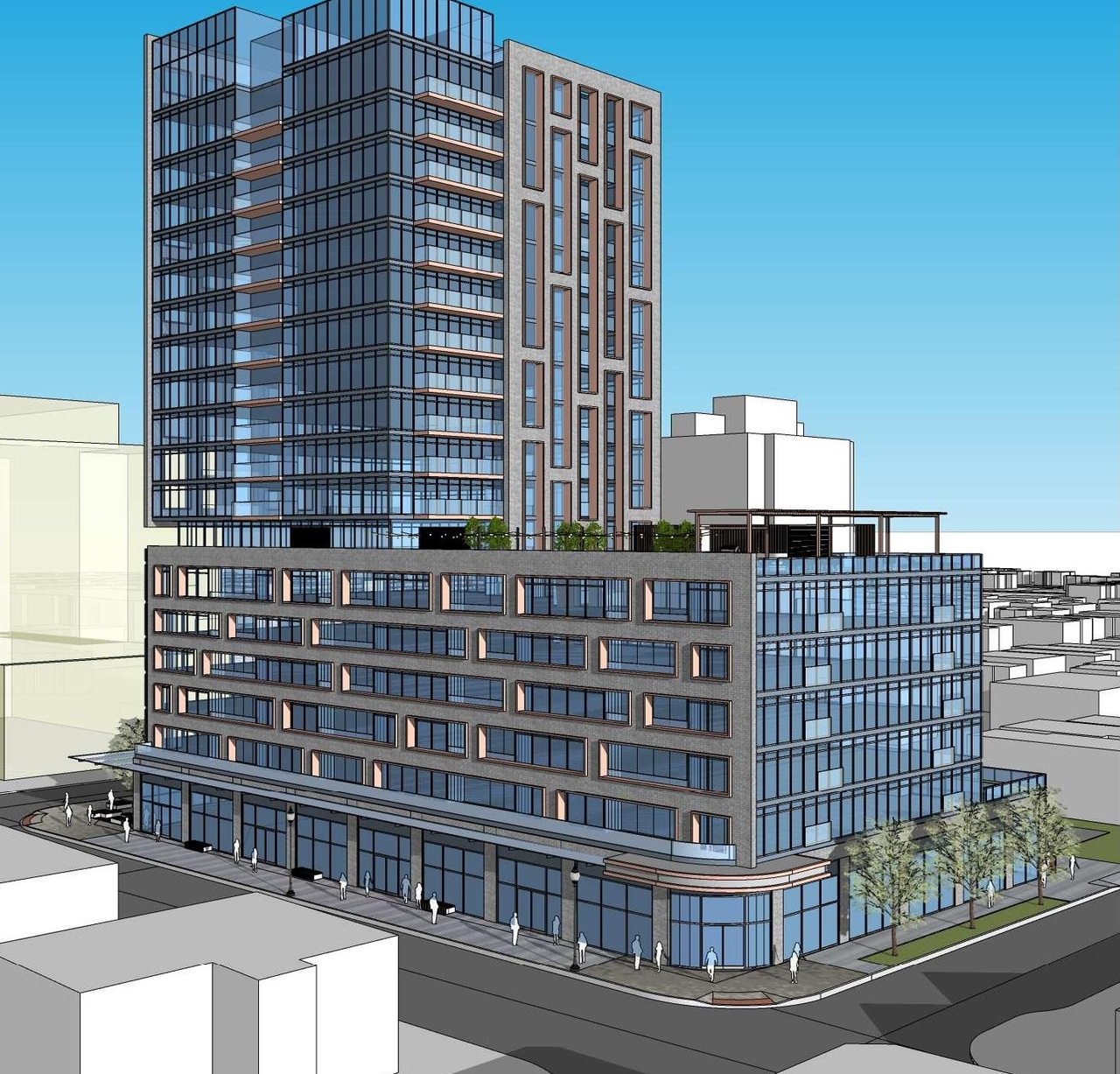 Rendering of building from page 9 of the file '2022-12-14 - Design Brief - D07-12-22-0105'