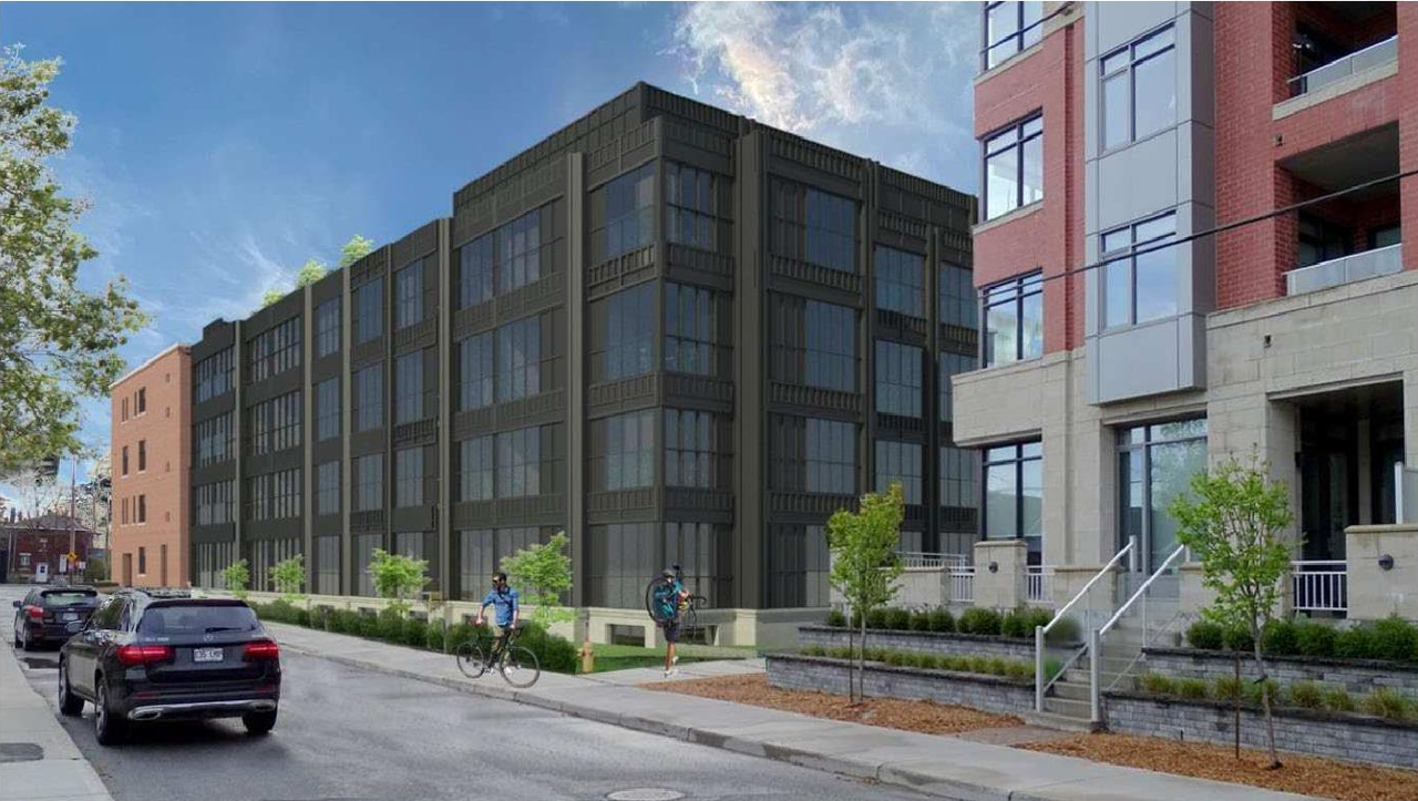 Rendering of building from page 17 of the file '2022-08-23 - Planning Rationale & Design Brief -D07-12-22-0124'
