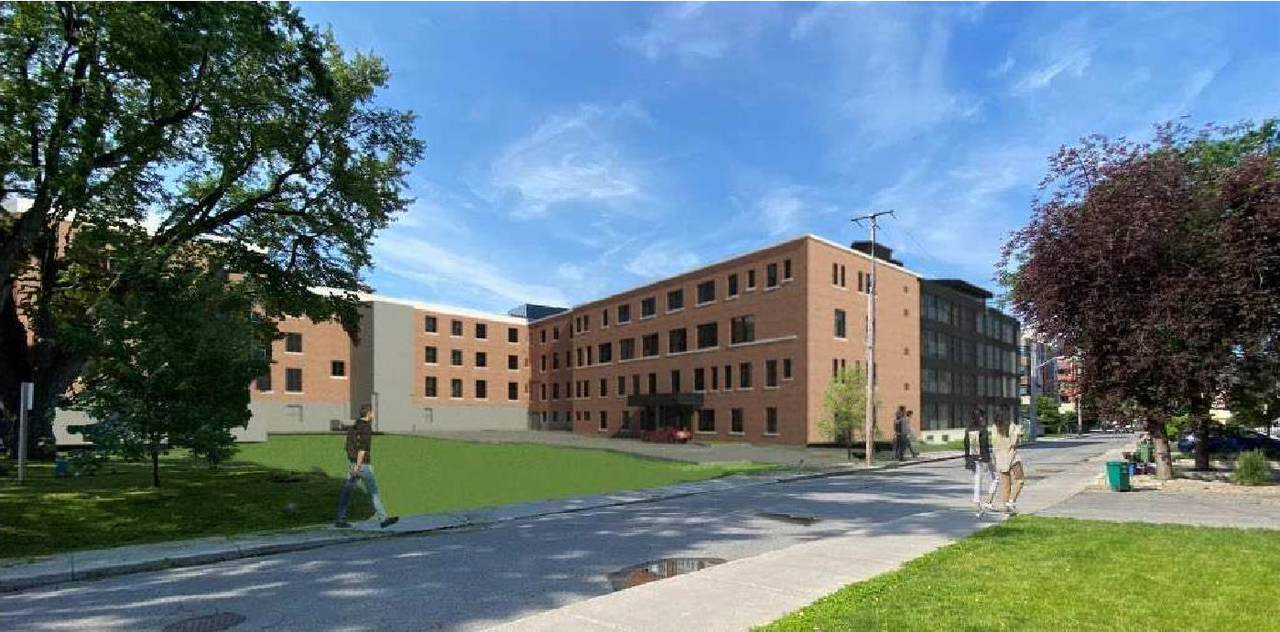 Rendering of building from page 17 of the file '2022-08-23 - Planning Rationale & Design Brief -D07-12-22-0124'