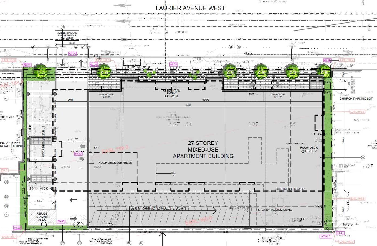 Construction site plan for project from page 10 of the file '2022-09-01 - Planning Rationale and Design Brief - D07-12-22-0128'