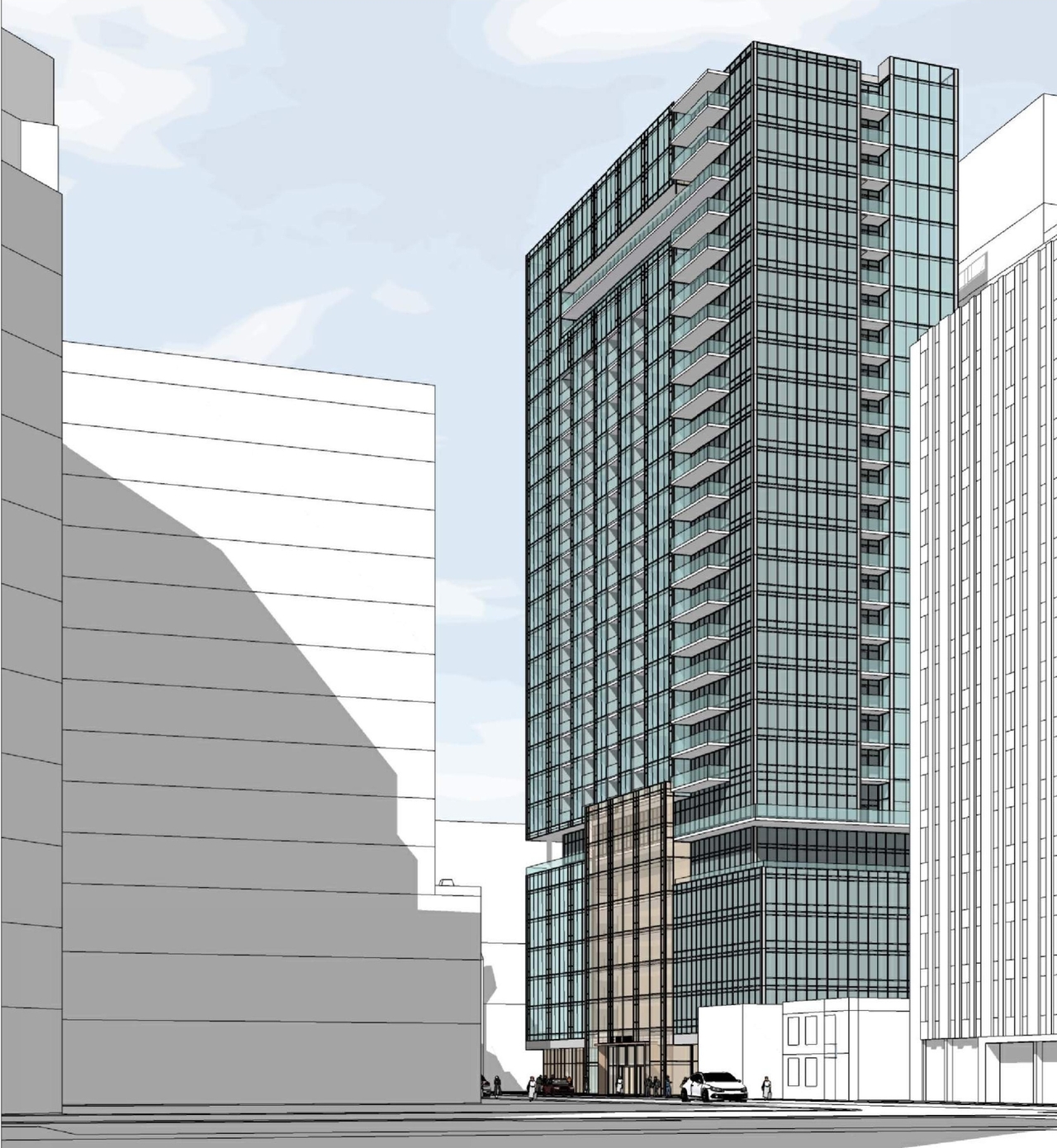 Rendering of building from page 1 of the file '2022-09-01 - Perspective Views - D07-12-22-0128'