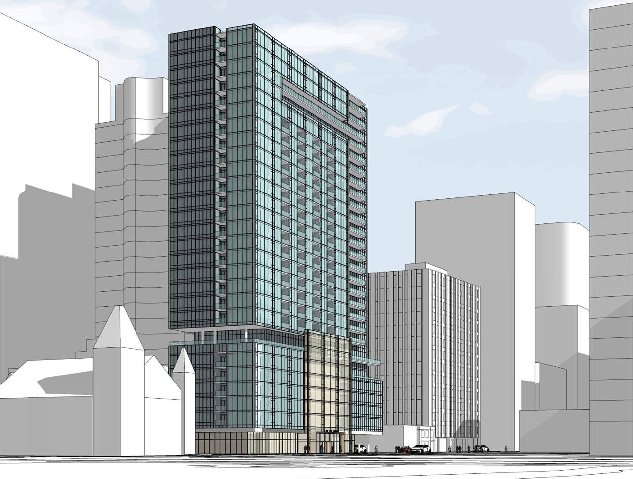 Rendering of building from page 1 of the file '2022-09-01 - Perspective Views - D07-12-22-0128'