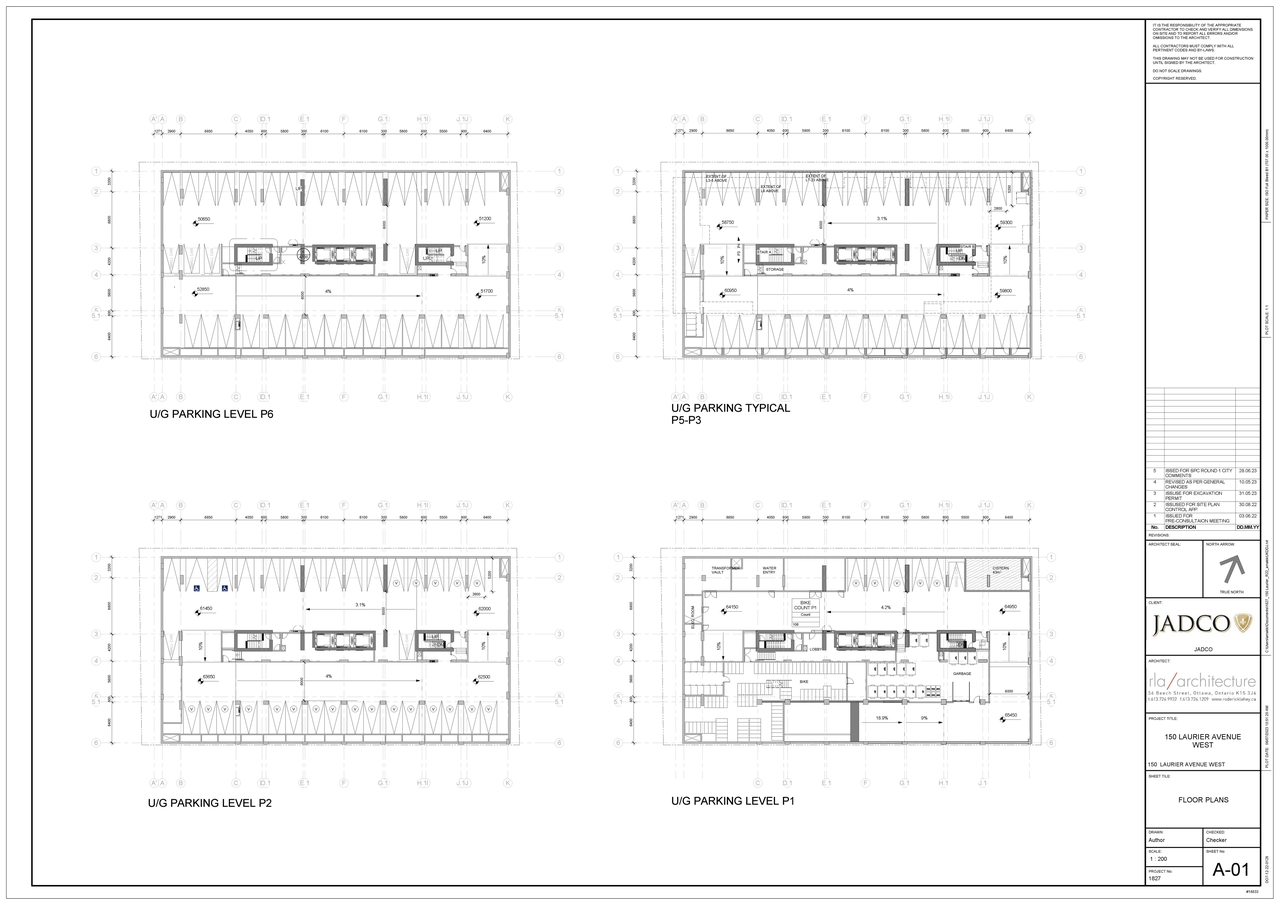 Construction site plan for project from page 1 of the file '2023-07-13 - Elevation, Floor, Sunshade, Perspectives Plans - D07-12-22-0128'