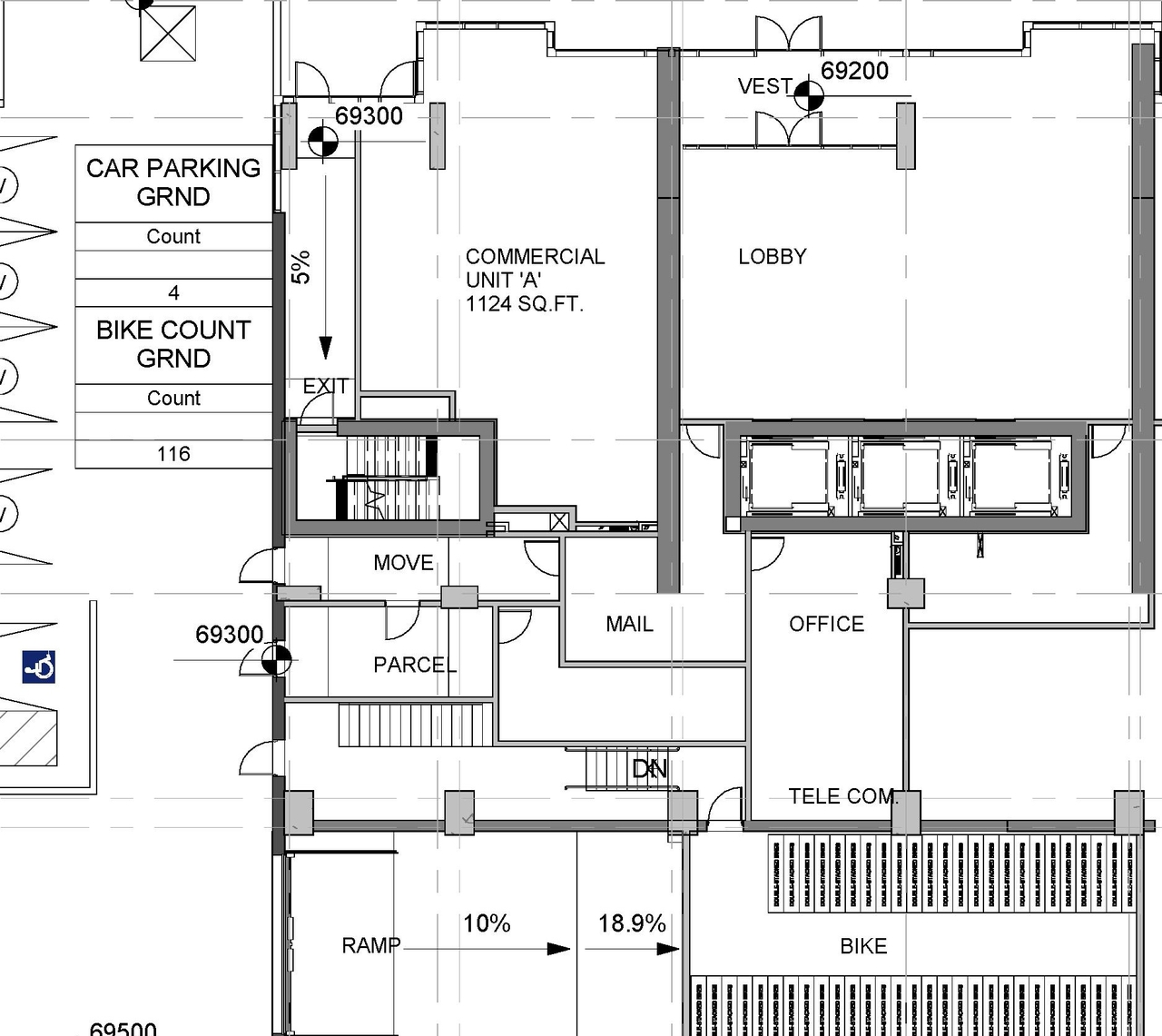 Construction site plan for project from page 2 of the file '2023-07-13 - Elevation, Floor, Sunshade, Perspectives Plans - D07-12-22-0128'