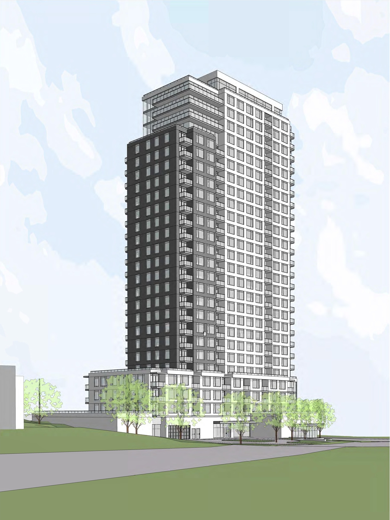 Rendering of building from page 13 of the file '2023-04-14 - Floor, Sun, Elevation, Views Plans - D07-12-22-0132'