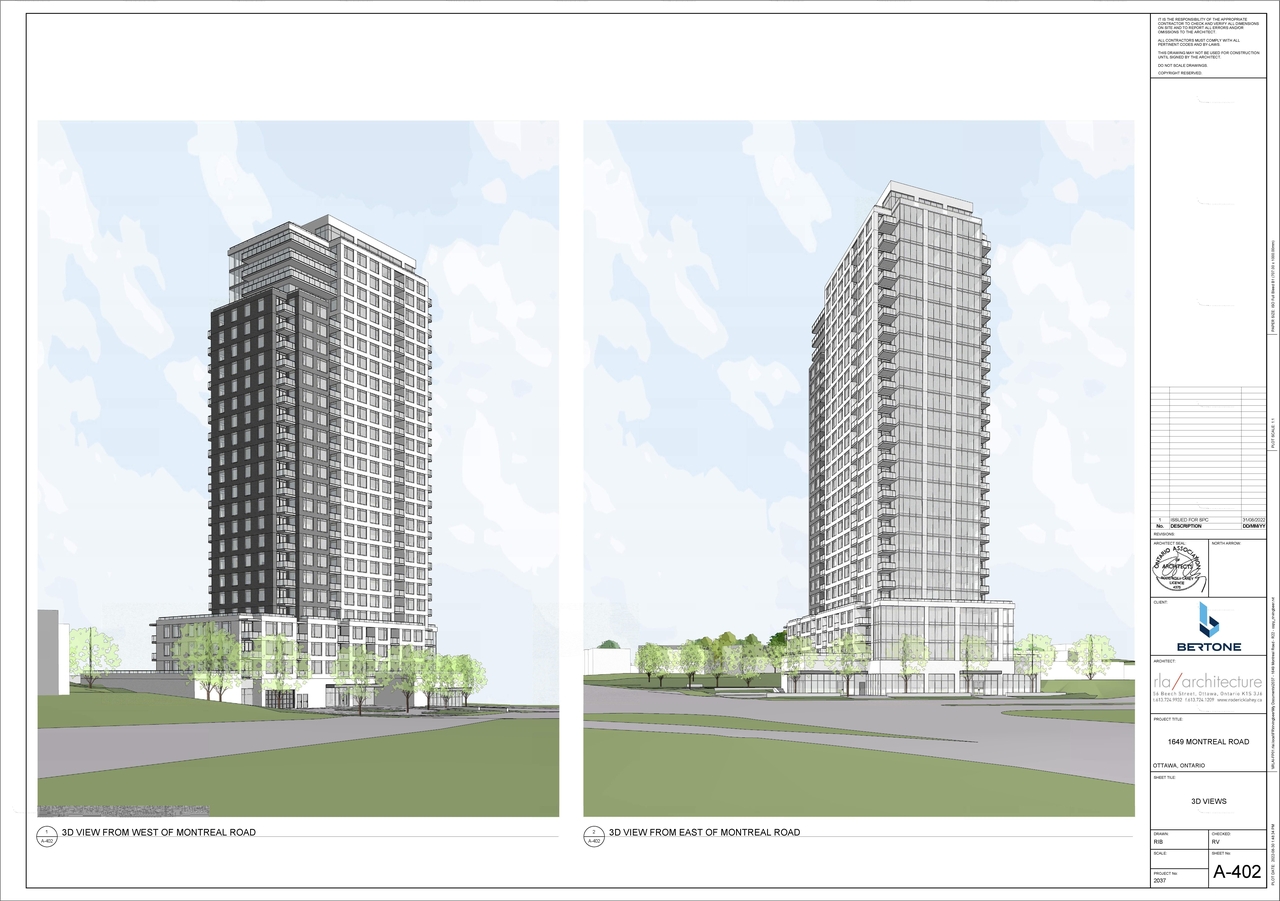 Rendering of building from page 13 of the file '2022-09-01 - Floor & Elevations & View Plans - D07-12-22-0132'