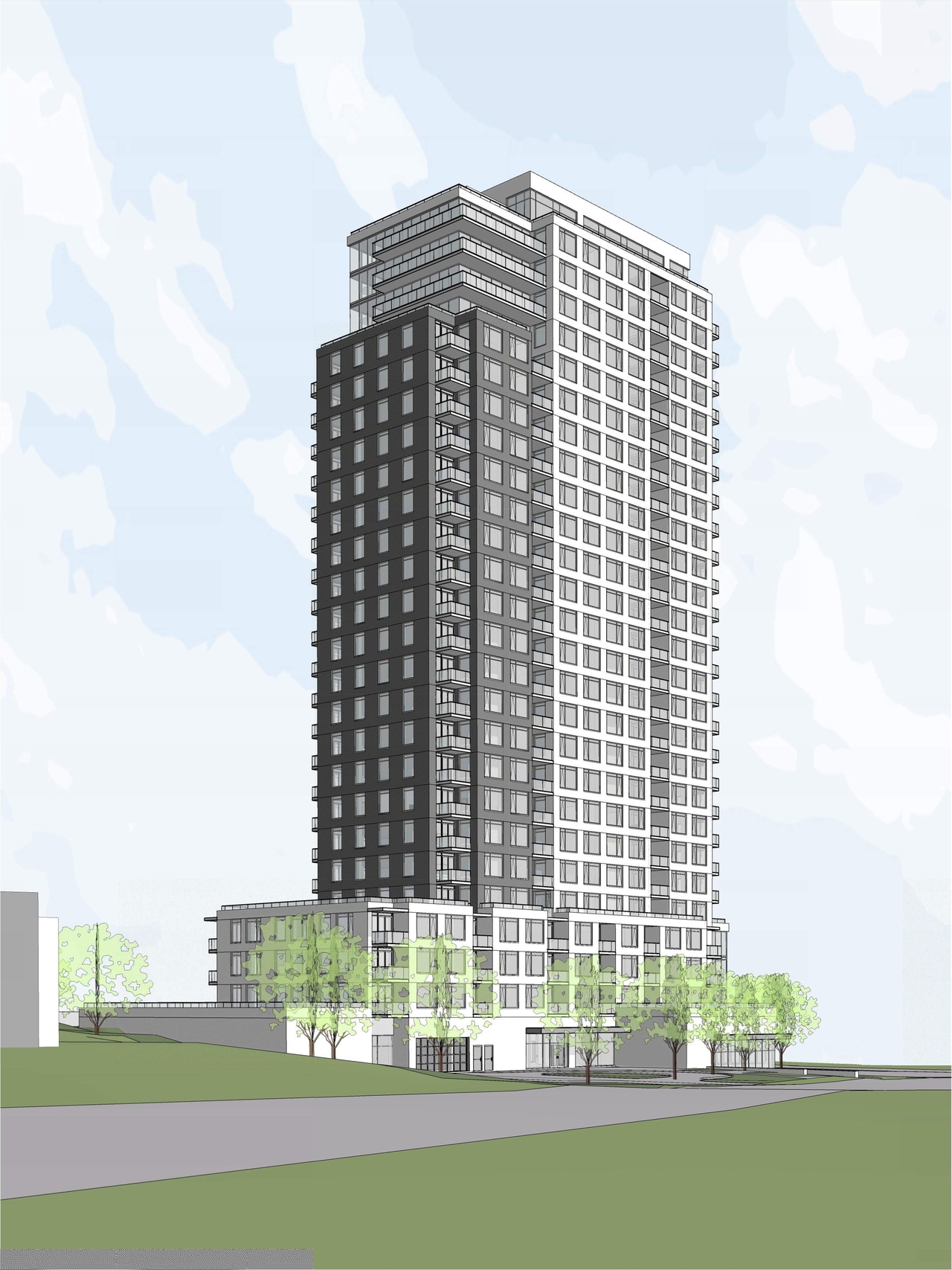 Rendering of building from page 13 of the file '2022-09-01 - Floor & Elevations & View Plans - D07-12-22-0132'