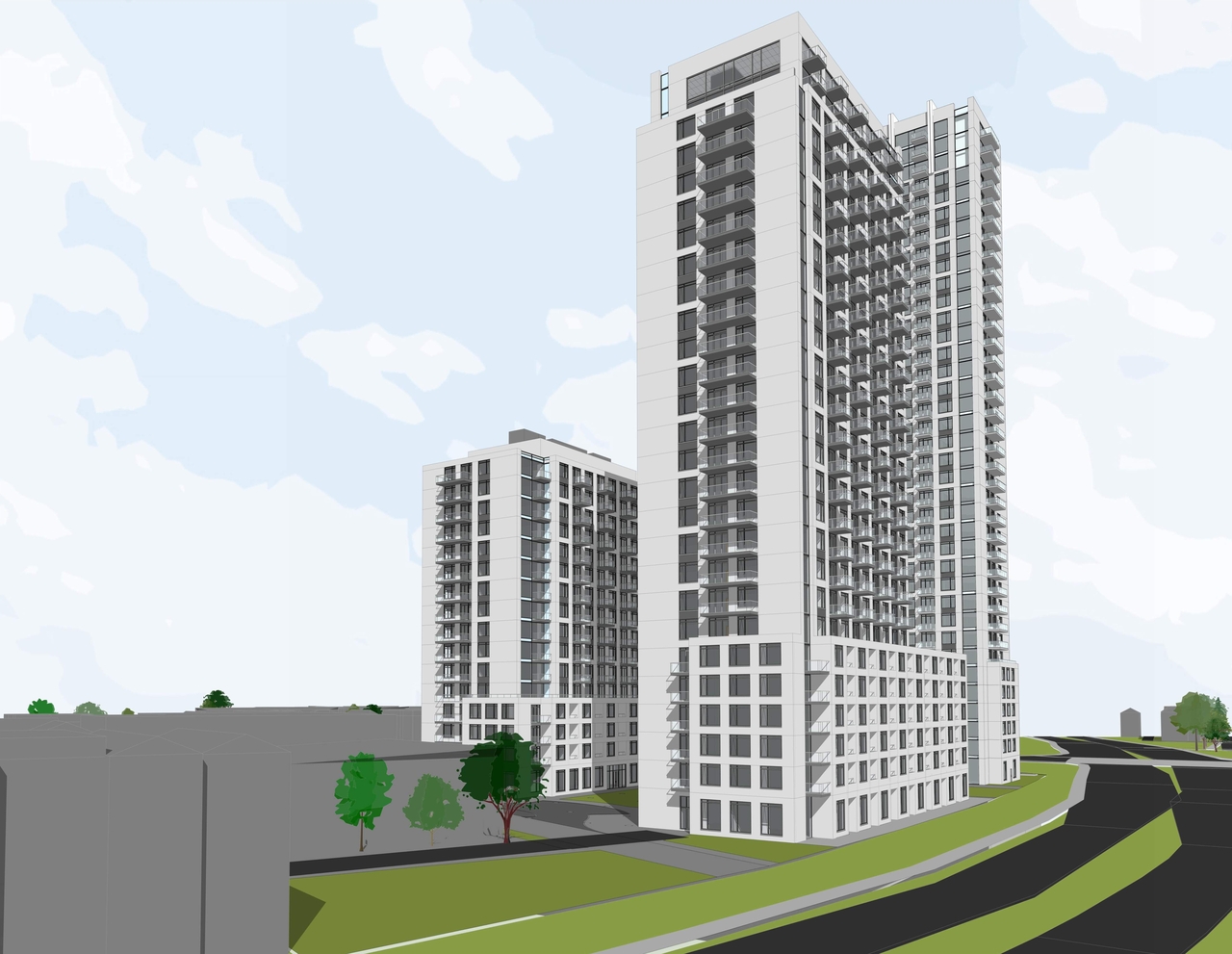 Rendering of building from page 6 of the file '2022-09-19 - Perspectives - Phase 1 and 2 - D07-12-22-0138'